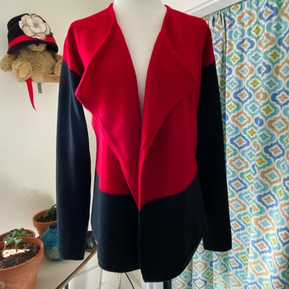 Chico's Red & Black Open Front Waterfall Cardigan Sweater (size 0)